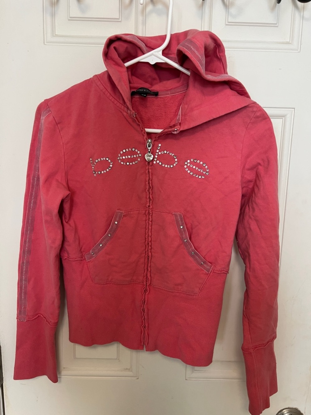 Bebe Women’s Pink Rhinestone Zip-Up Hoodie Jacket